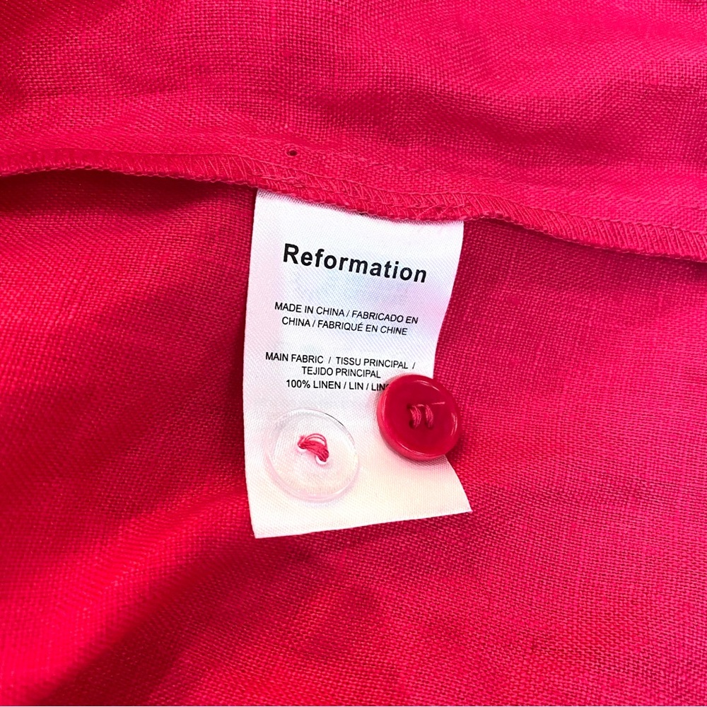Reformation Orzo Linen MIDI High Waist Skirt in Hot Pink Corvette 2 Button Front - Picture 5 of 5